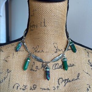 Feather Collar W/Ruby Zoisite and Green Aventurine Crystal Accents.
